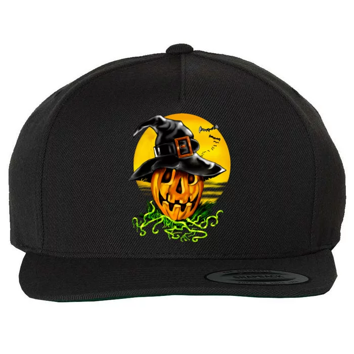 Halloween Pumpkin Wearing Witch Hat Wool Snapback Cap