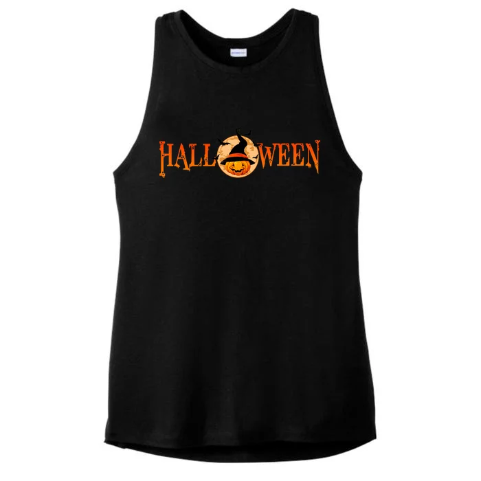 Halloween Pumpkin Witch Logo Ladies Tri-Blend Wicking Tank