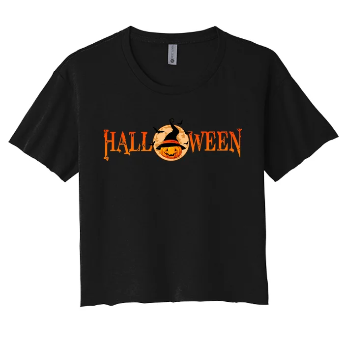 Halloween Pumpkin Witch Logo Women's Crop Top Tee