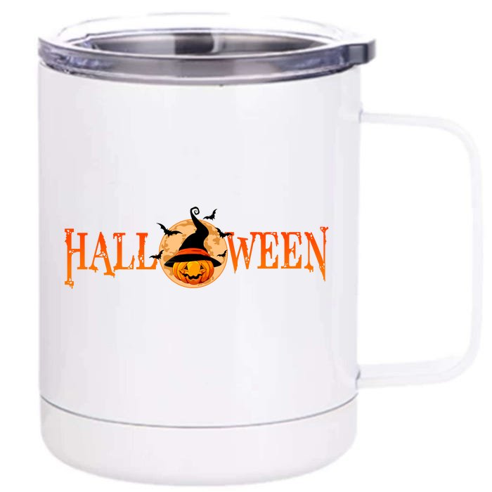 Halloween Pumpkin Witch Logo Front & Back 12oz Stainless Steel Tumbler Cup