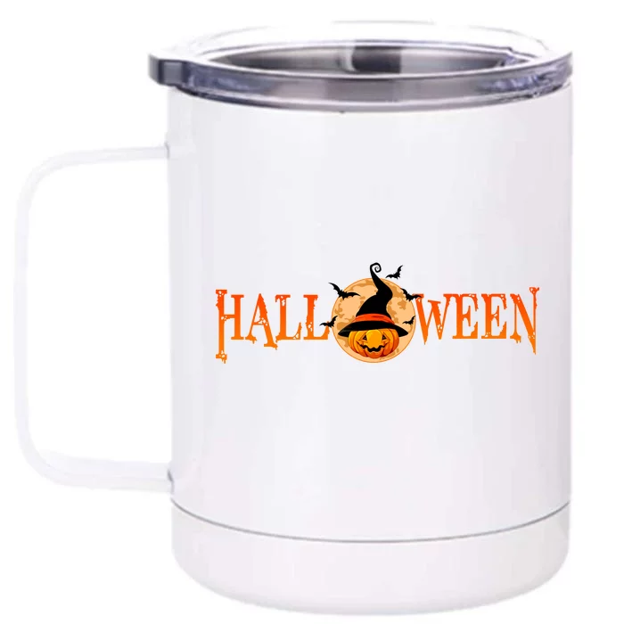 Halloween Pumpkin Witch Logo Front & Back 12oz Stainless Steel Tumbler Cup