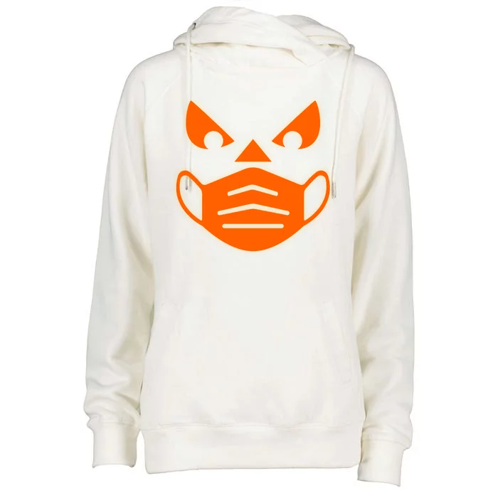 Halloween Quarantine Cut Out Jack O'Lantern Wearing Mask Womens Funnel Neck Pullover Hood