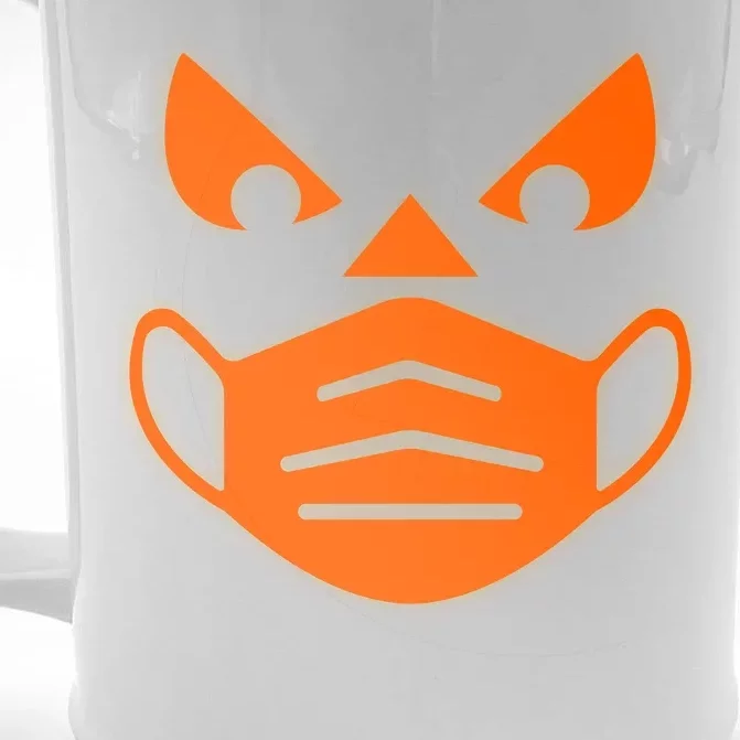 Halloween Quarantine Cut Out Jack O'Lantern Wearing Mask Front & Back Beer Stein