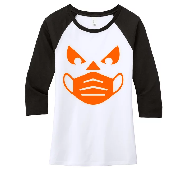 Halloween Quarantine Cut Out Jack O'Lantern Wearing Mask Women's Tri-Blend 3/4-Sleeve Raglan Shirt