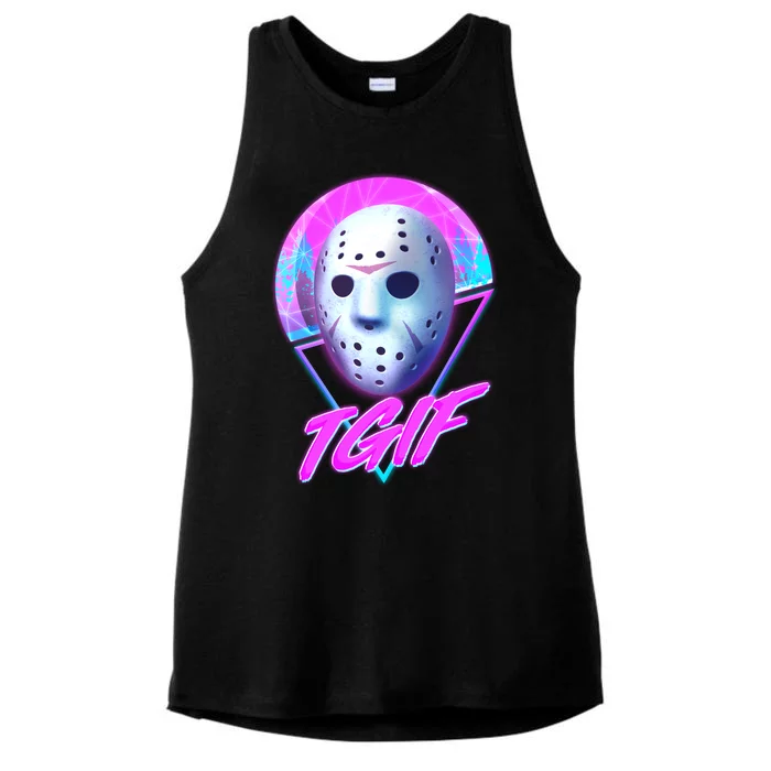 Halloween Retro 80's TGIF Jason Mask Ladies Tri-Blend Wicking Tank