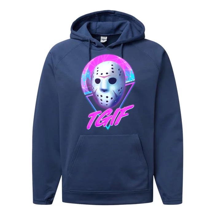 Halloween Retro 80's TGIF Jason Mask Performance Fleece Hoodie