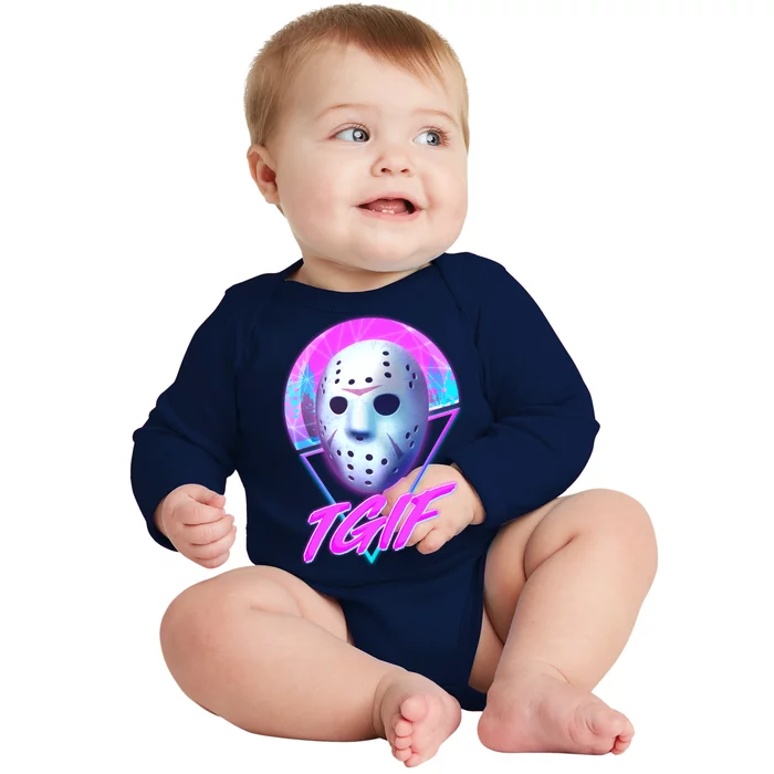 Halloween Retro 80's TGIF Jason Mask Baby Long Sleeve Bodysuit