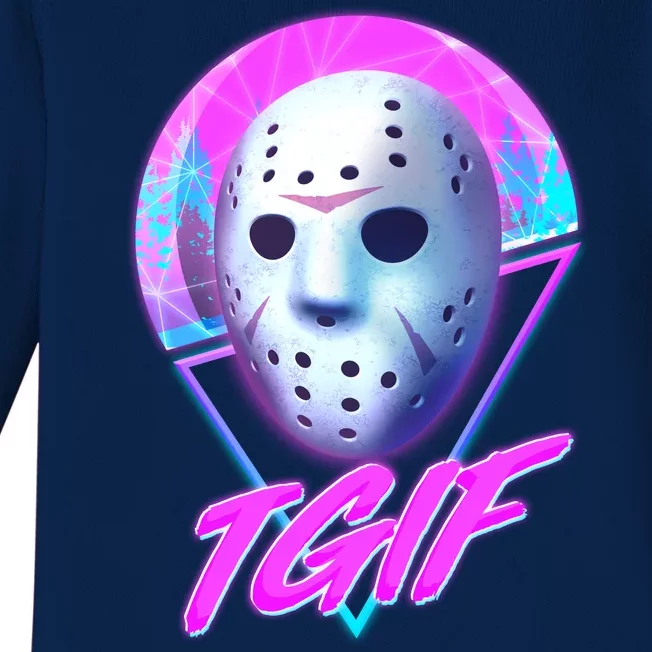 Halloween Retro 80's TGIF Jason Mask Baby Long Sleeve Bodysuit