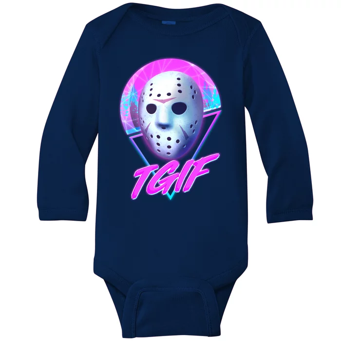 Halloween Retro 80's TGIF Jason Mask Baby Long Sleeve Bodysuit