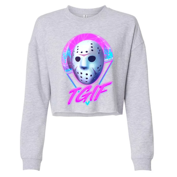 Halloween Retro 80's TGIF Jason Mask Cropped Pullover Crew