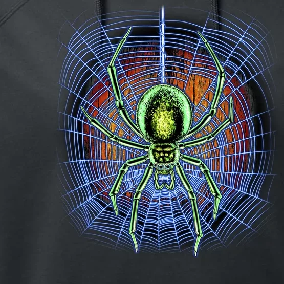 Halloween Spiderweb Creepy Spider Performance Fleece Hoodie