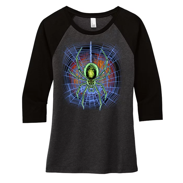 Halloween Spiderweb Creepy Spider Women's Tri-Blend 3/4-Sleeve Raglan Shirt