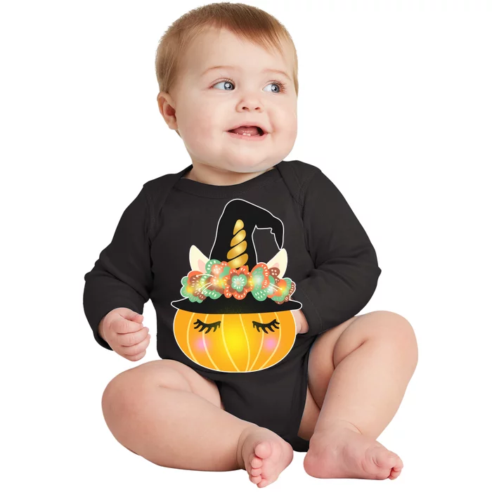 Halloween Uni-Pumpkin Sparkly Cute Baby Long Sleeve Bodysuit