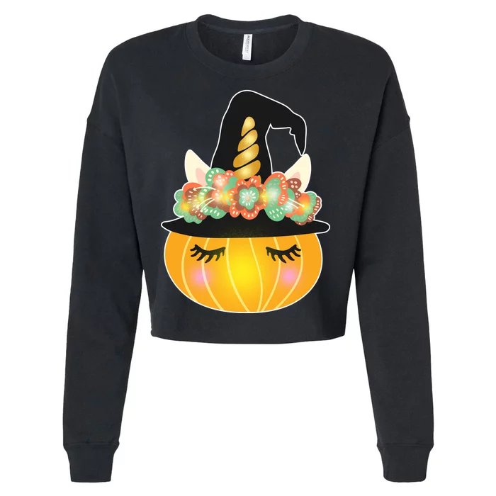 Halloween Uni-Pumpkin Sparkly Cute Cropped Pullover Crew