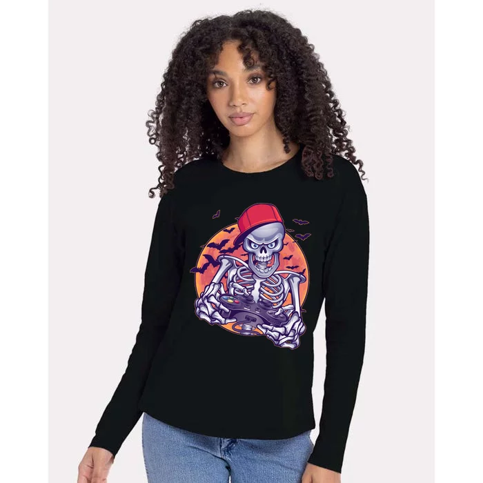 Halloween Video Gamer Skeleton Womens Cotton Relaxed Long Sleeve T-Shirt