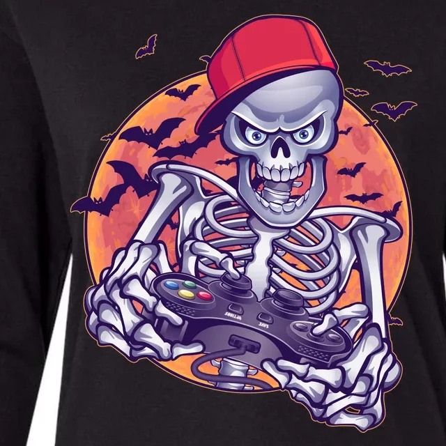 Halloween Video Gamer Skeleton Womens Cotton Relaxed Long Sleeve T-Shirt