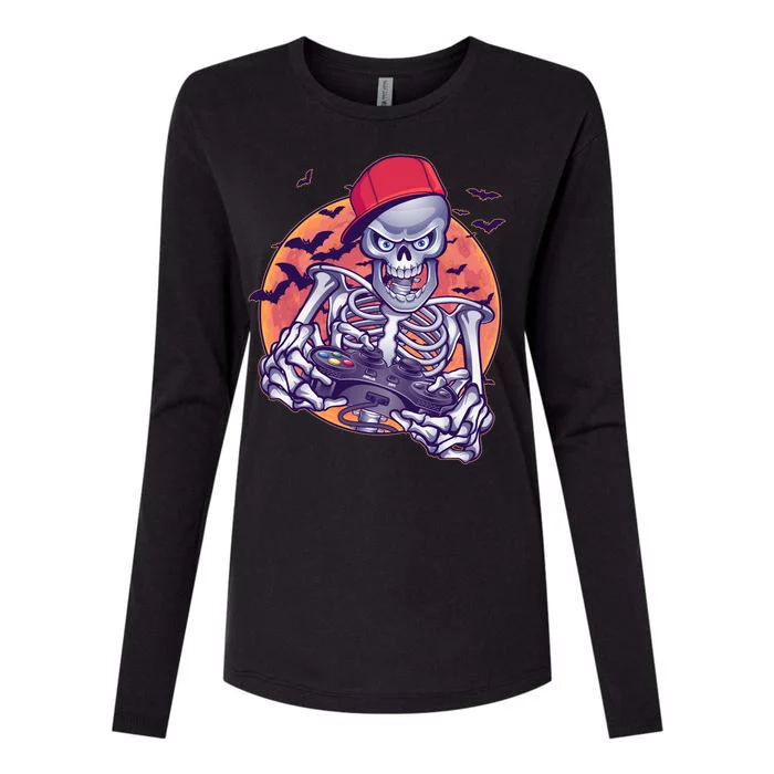 Halloween Video Gamer Skeleton Womens Cotton Relaxed Long Sleeve T-Shirt