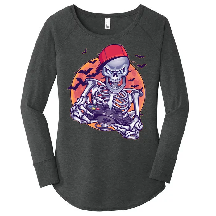 Halloween Video Gamer Skeleton Women's Perfect Tri Tunic Long Sleeve Shirt