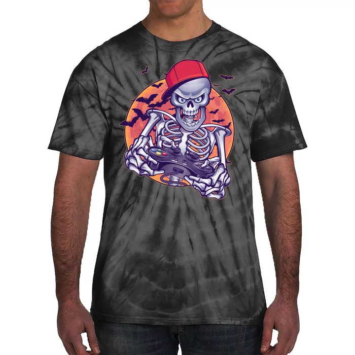 Halloween Video Gamer Skeleton Tie-Dye T-Shirt