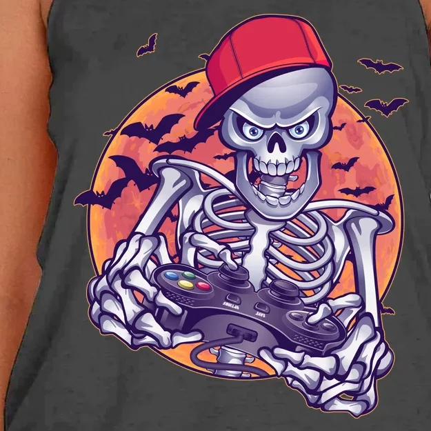 Halloween Video Gamer Skeleton Women's Knotted Racerback Tank