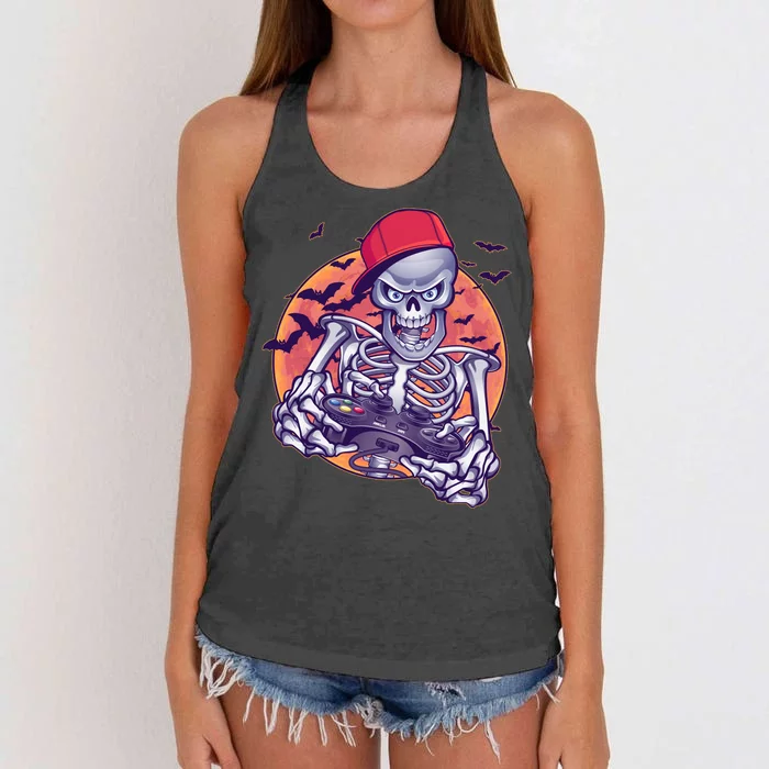 Halloween Video Gamer Skeleton Women's Knotted Racerback Tank