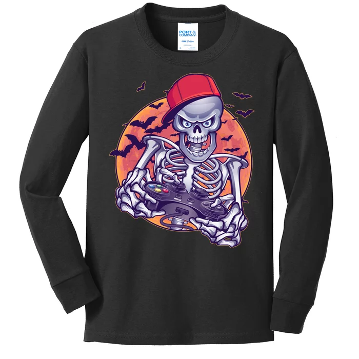 Halloween Video Gamer Skeleton Kids Long Sleeve Shirt