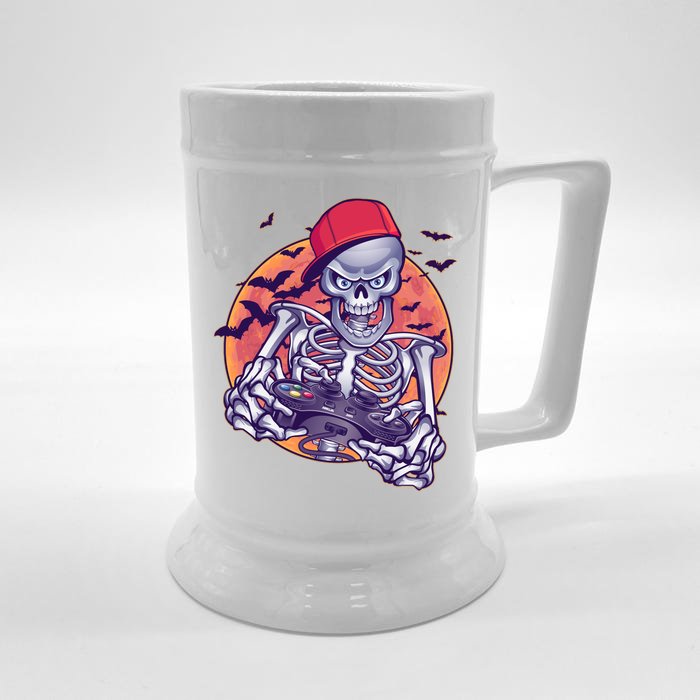 Halloween Video Gamer Skeleton Front & Back Beer Stein