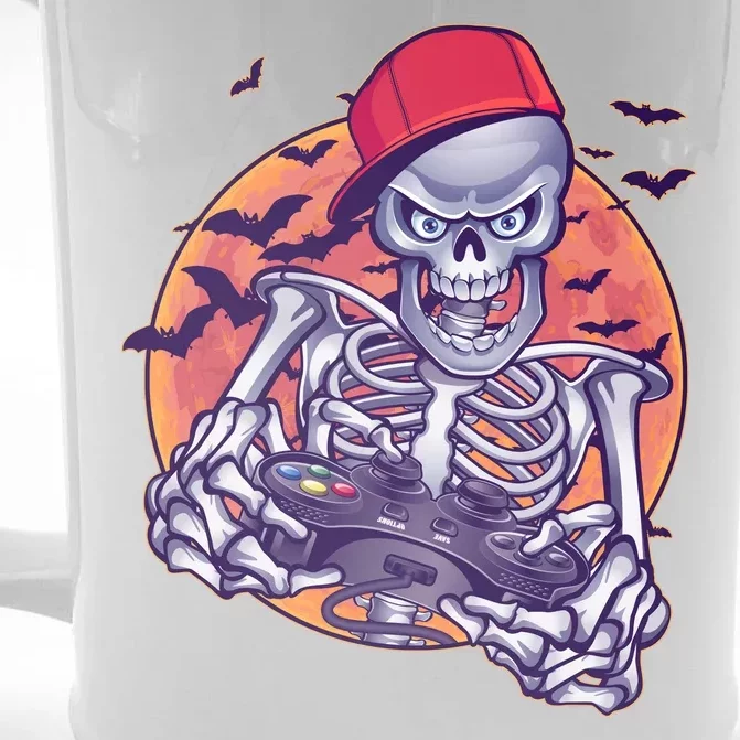 Halloween Video Gamer Skeleton Front & Back Beer Stein