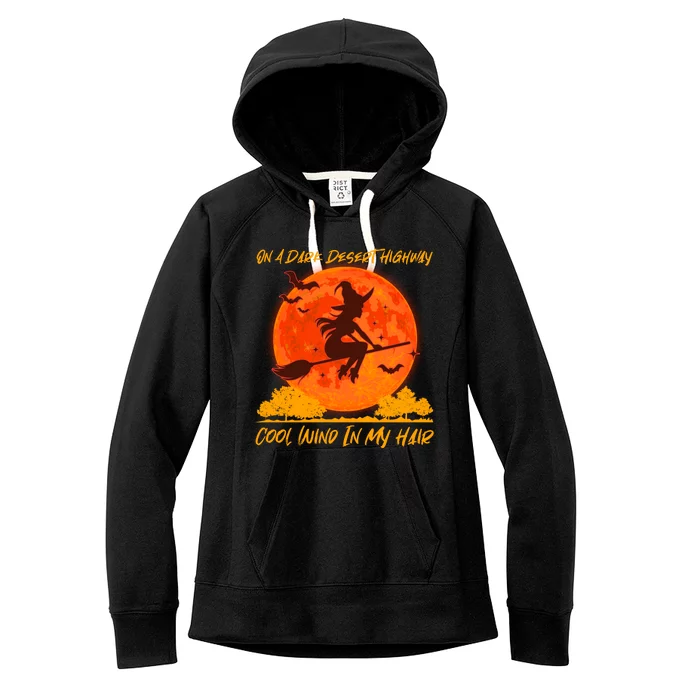 Halloween Witch On A Dark Desert Highway Women's Fleece Hoodie