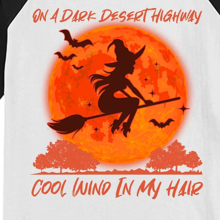 Halloween Witch On A Dark Desert Highway Kids Colorblock Raglan Jersey