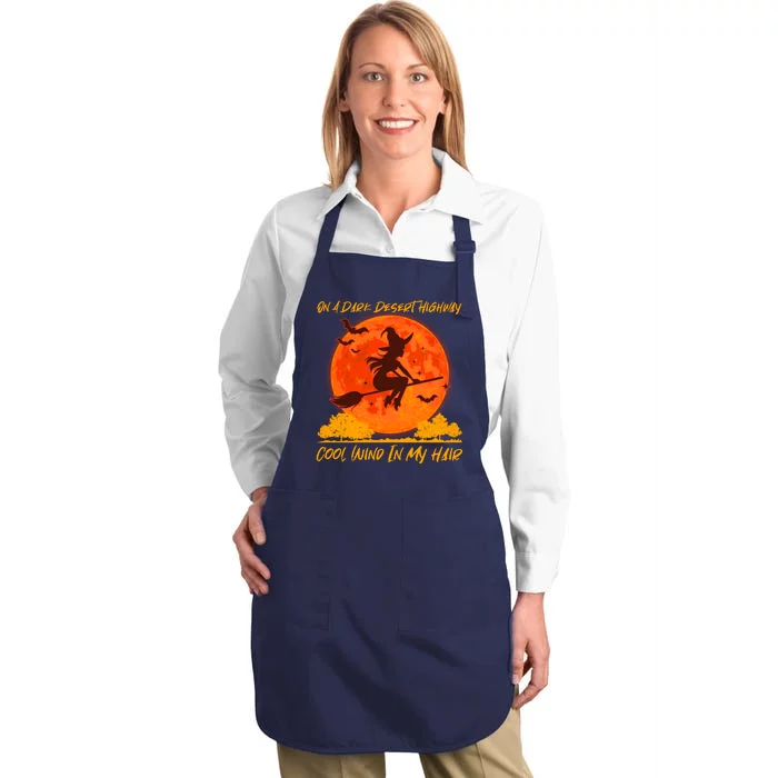 Halloween Witch On A Dark Desert Highway Full-Length Apron With Pocket