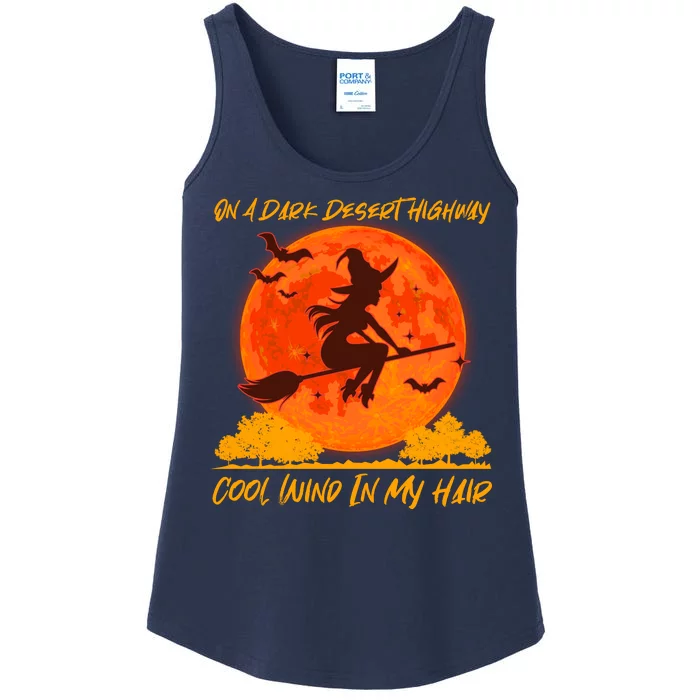 Halloween Witch On A Dark Desert Highway Ladies Essential Tank