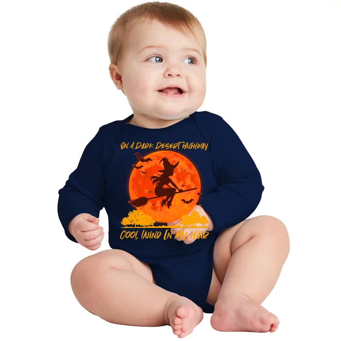 Halloween Witch On A Dark Desert Highway Baby Long Sleeve Bodysuit