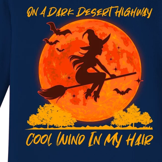 Halloween Witch On A Dark Desert Highway Baby Long Sleeve Bodysuit