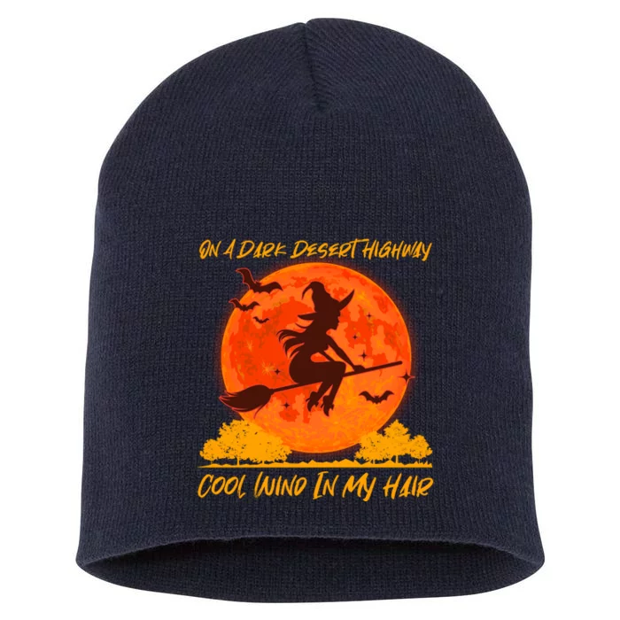 Halloween Witch On A Dark Desert Highway Short Acrylic Beanie