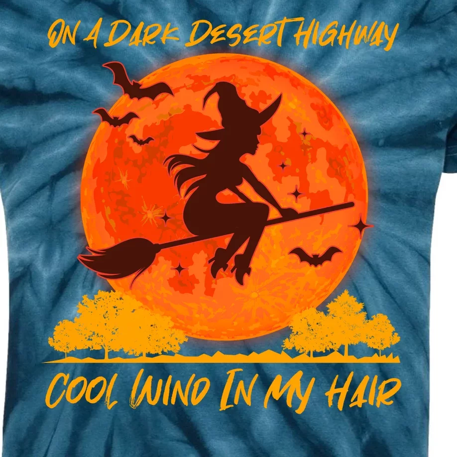 Halloween Witch On A Dark Desert Highway Kids Tie-Dye T-Shirt