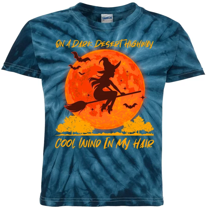 Halloween Witch On A Dark Desert Highway Kids Tie-Dye T-Shirt