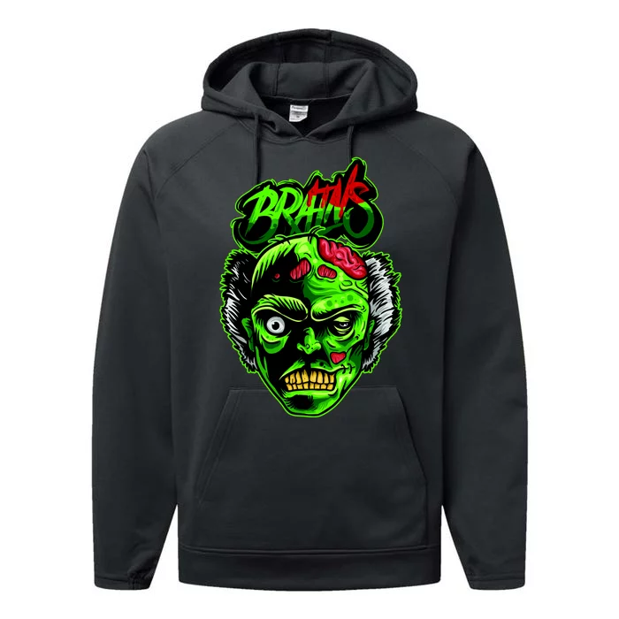 Halloween Zombie Brains Performance Fleece Hoodie