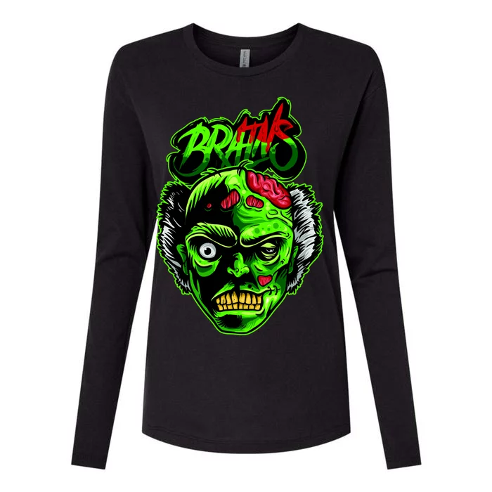 Halloween Zombie Brains Womens Cotton Relaxed Long Sleeve T-Shirt