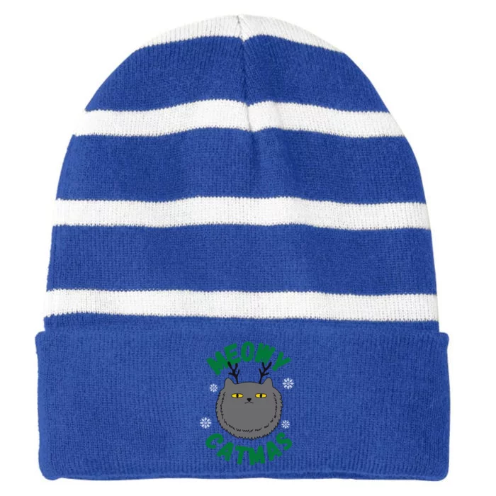 Have A Meowy Catmas Gift Striped Beanie with Solid Band