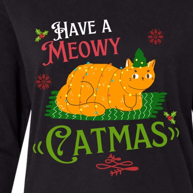 Have A Meowy Catmas Gift Womens Cotton Relaxed Long Sleeve T-Shirt