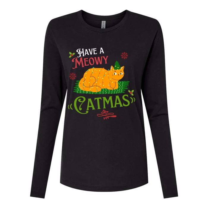 Have A Meowy Catmas Gift Womens Cotton Relaxed Long Sleeve T-Shirt