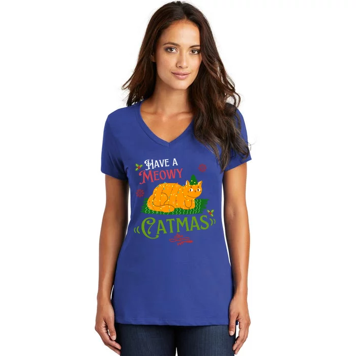 Have A Meowy Catmas Gift Women's V-Neck T-Shirt