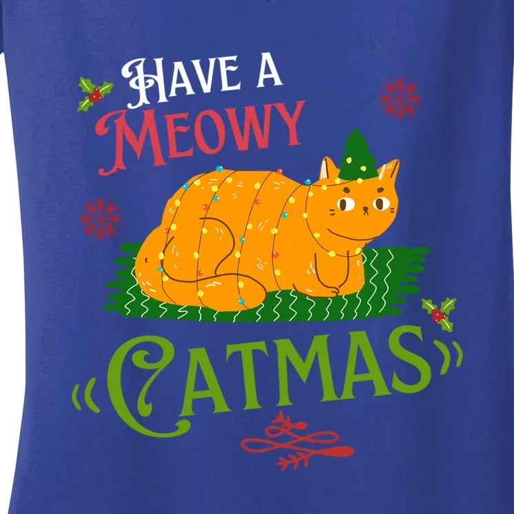 Have A Meowy Catmas Gift Women's V-Neck T-Shirt