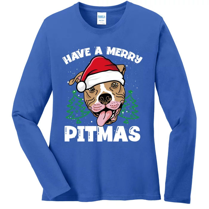 Have A Merry Pitmas Dog Owner Pitbull Dog Christmas Day Gift Ladies Long Sleeve Shirt