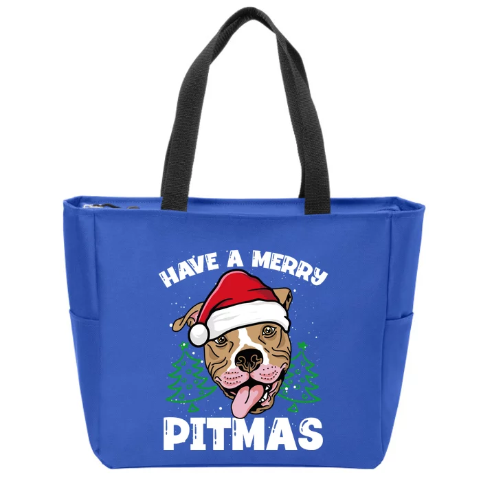 Have A Merry Pitmas Dog Owner Pitbull Dog Christmas Day Gift Zip Tote Bag