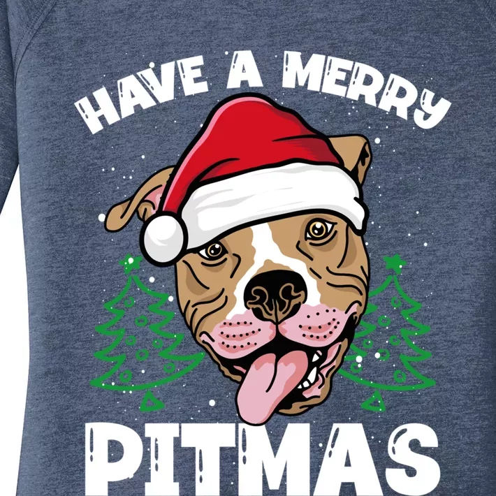 Have A Merry Pitmas Dog Owner Pitbull Dog Christmas Day Gift Women's Perfect Tri Tunic Long Sleeve Shirt