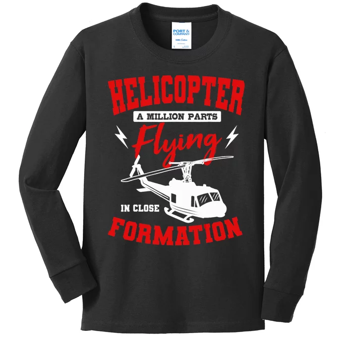 Helicopter A Million Parts Flying In Close Formation Heli Kids Long Sleeve Shirt