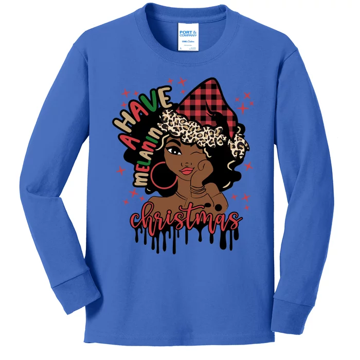 Have A Melanin Christmas African American Black Xmas Gift Kids Long Sleeve Shirt