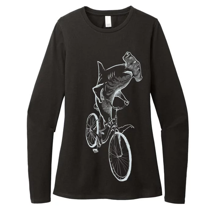 Hammerhead Shark Riding Bicycle Womens CVC Long Sleeve Shirt